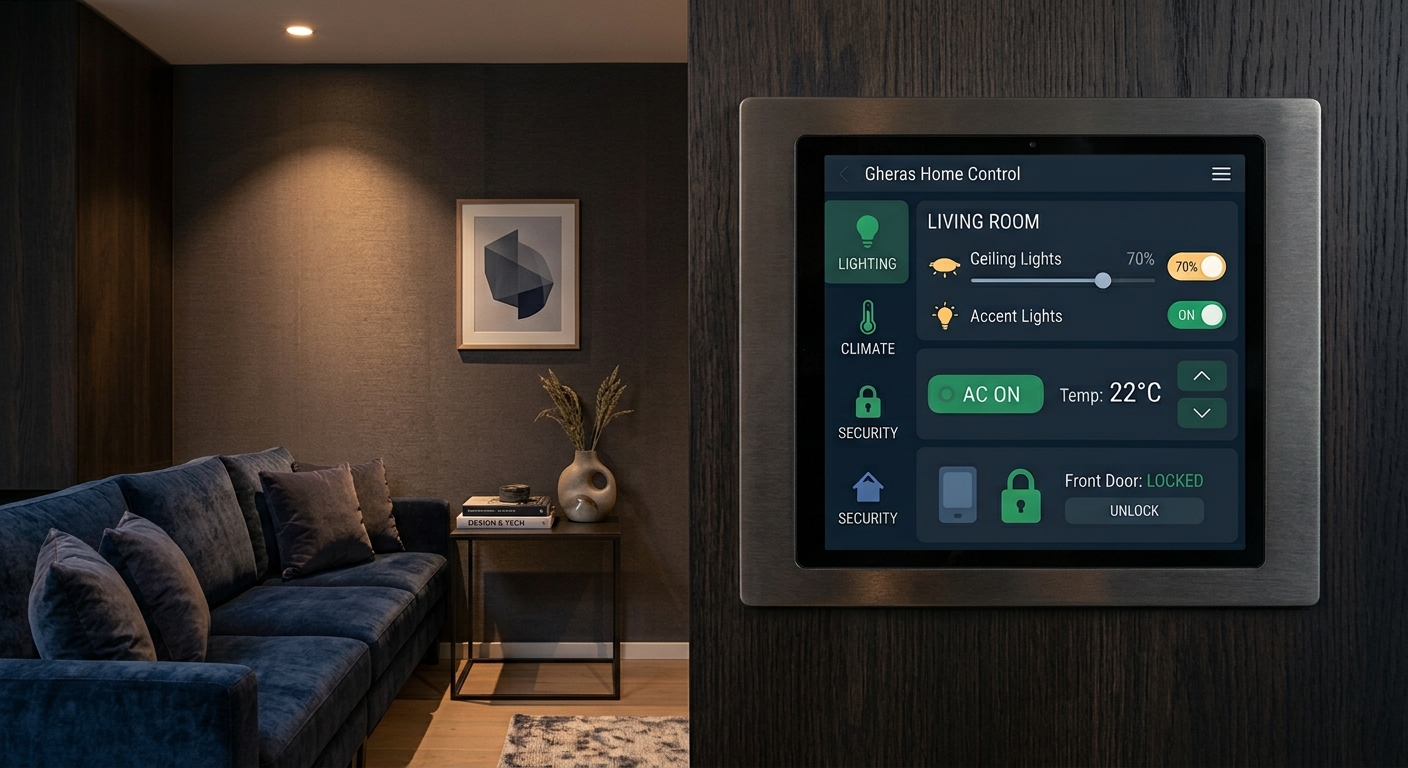 Smart building management interface controlling HVAC and lighting